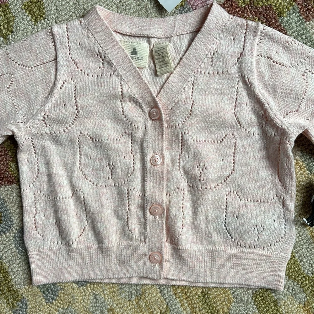 🍦HOST PICK🍦Baby GAP Pointelle Cardigan little cat faces 0-3 months NWT